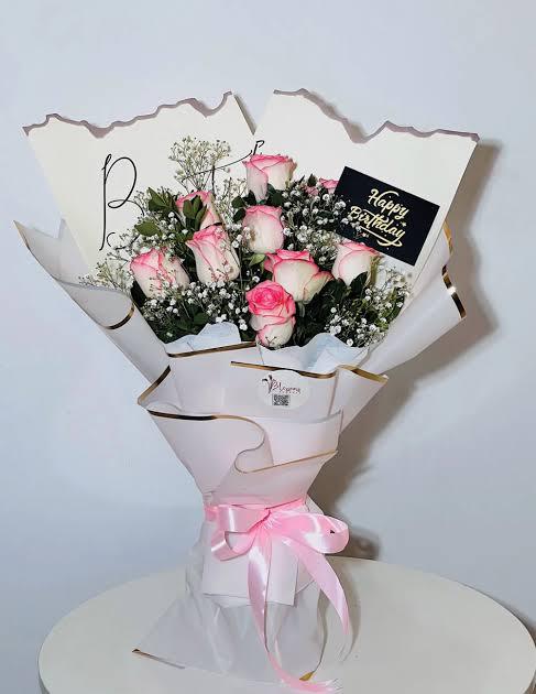 Elegant Pink Rose Birthday Bouquet